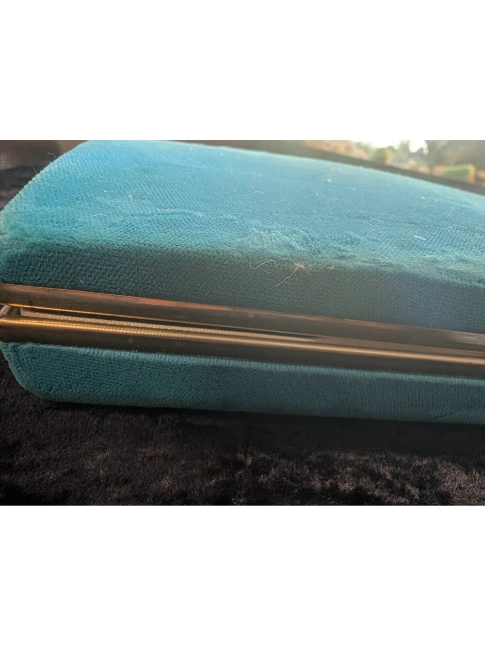 Vintage Blue Velvet Jewelry Box with Gold Trim